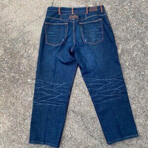 Sean John Jeans Mens Size 38 Denim Relaxed Fit Dark Wash Brown Trim Designer